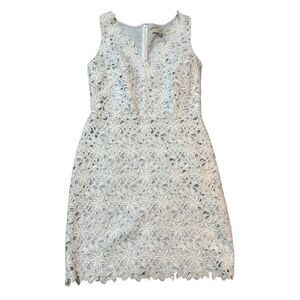 ANN TAYLOR‎ LOFT WHITE SLEEVELESS  EYELET LACE DRESS SZ. 6 Bridal, Shower, Blue
